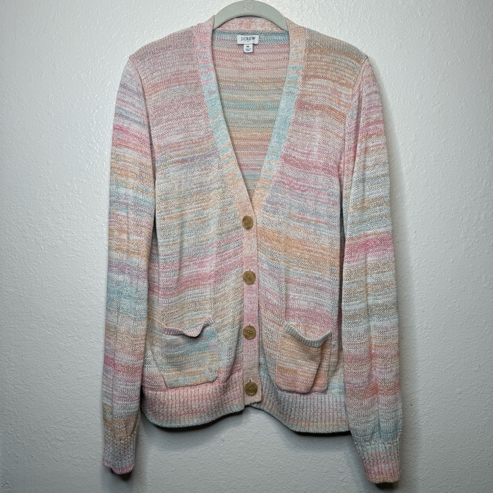 J. Crew Pastel Stripe Button Front Beach Cardigan Size XL Cozy Soft Girl Casual